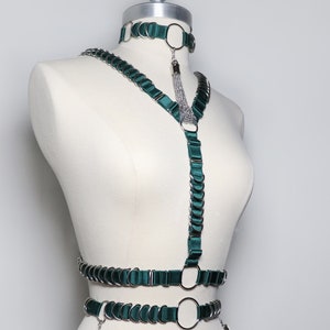 Corset-inspired bust harness with satin lacings