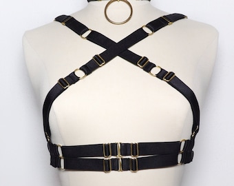 Two in one/multi-position body harness in satin elastic