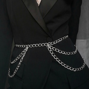Waist and hips belt style lingerie in silver color chain