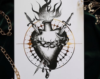 Print A4 illustration Sacred Heart / Ex-Voto with goild foil