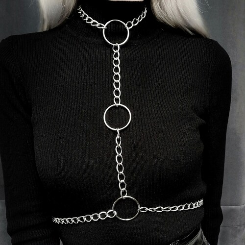 Silver Color Chain Harness and Multiple Rings Etsy