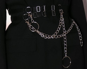 Elastic satin double belt with chains and O rings