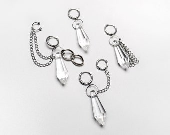 Single stainless steel earrings with glass pendants