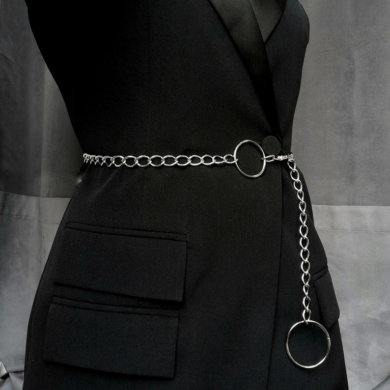Minimalist customizable belt in silver chain and O ring image 2