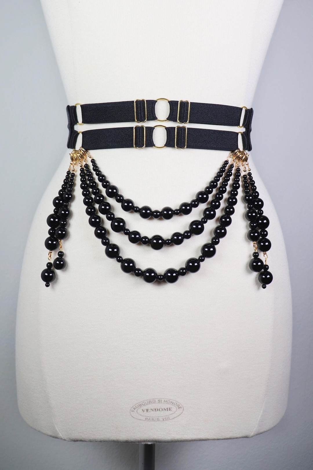 Buy Wide Satin Elastic Belt With Rows of Onyx Pearls Online in India - Etsy