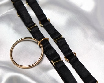 Double choker in satin elastic and wide O ring (bundle)