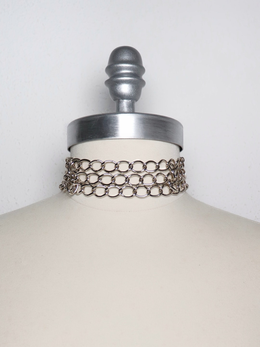 1 Row Choker Long  ＆ 2×１Row Wristband Wide Silver Color Multi-row Choker - Etsy