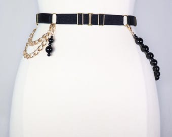 Belt with Onyx stone sliders and chains