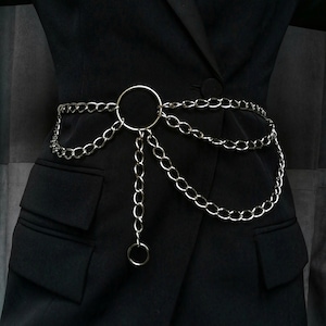 Waist and hips belt in silver color chain and O ring, handmade