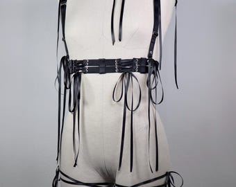 Corset-inspired bust harness with satin lacings