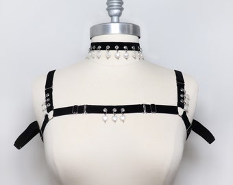 Velvet mini harness and heart beads with arm cuffs