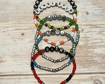 Star Wars–Inspired Bracelets | Handmade Fan Jewelry | Jedi, Sith, Grogu & Mandalorian Designs | Custom Options Available