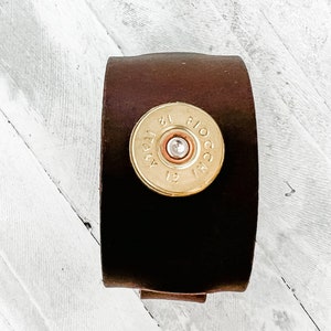 Leather Cuff Bracelet with 12 gauge Shotgun Shell