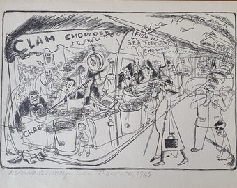 DON DAVEY Fishermans WHARF San Francisco Signed 1977 Print 10 X 13