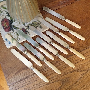 ANTIQUE Set of 10 Dessert KNIVES by Landers Frary & Clark with Bone Handles // 1890s Tableware // Wedding Gift