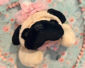 Upcycled Plushie Pug Dog Wall Plaque, Home Decor, Baby Nursery Teen Accent