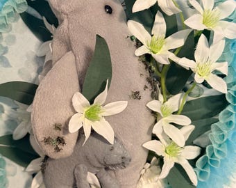 Upcycled Plushie Manatee Wall Plaque, Home Decor, Baby Nursery Teen Accent Mother & Baby