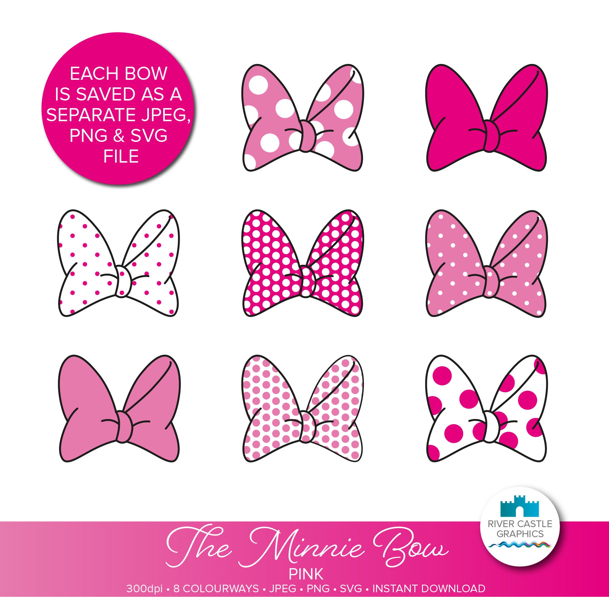 Minnie Mouse Polka Dot Pink Bows Svg, Bow Svg, Mini Mouse Bow Jpg