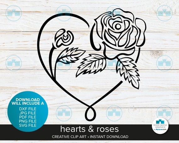 Floral Heart SVG DXF Heart & Roses Clipart Vector Files - Etsy