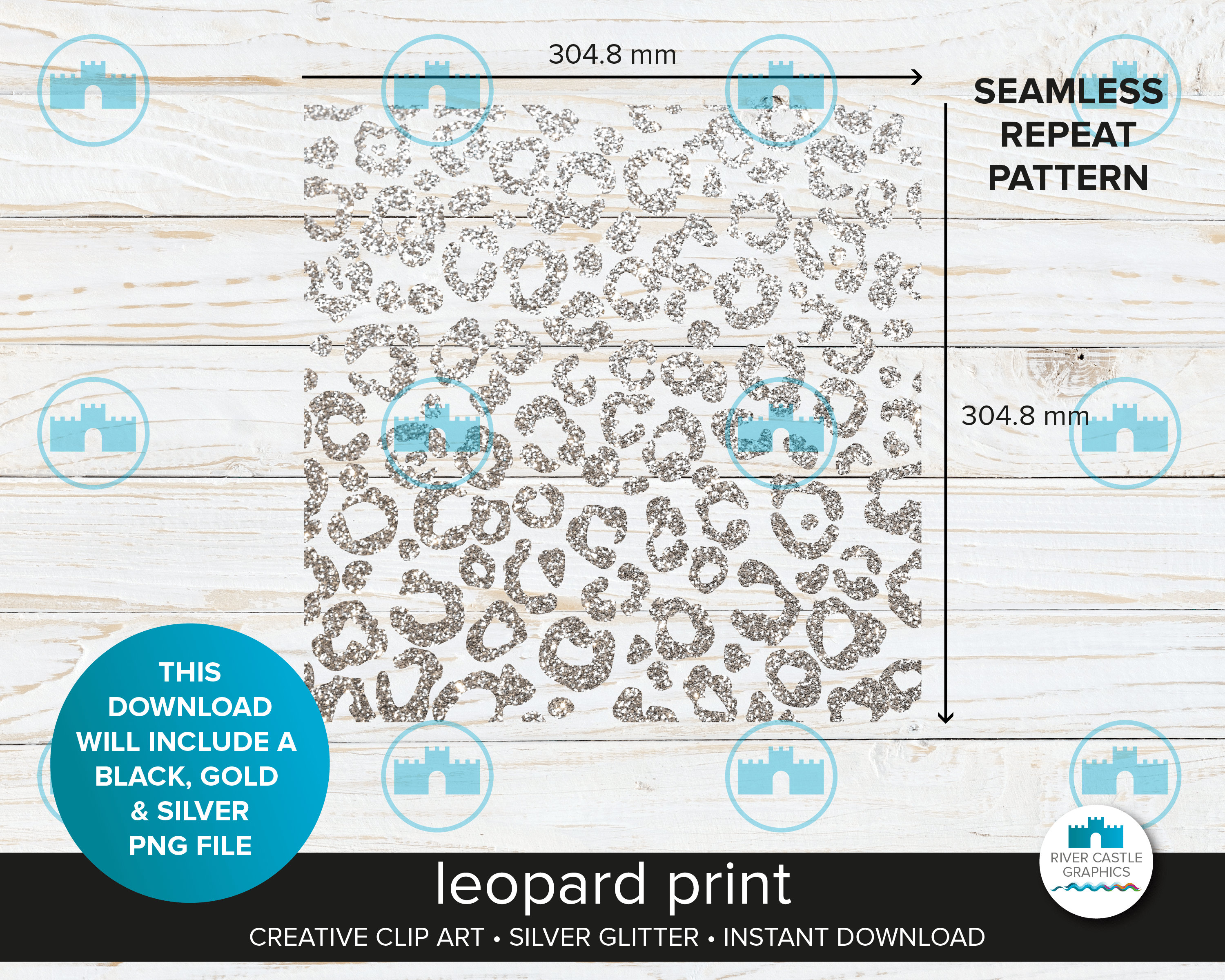 Glitter Leopard Print Seamless Pattern, Black, Gold, Silver (PNG Files ...