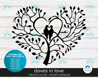 Colombes dans un arbre vectoriel, clipart SVG DXF (téléchargement numérique)