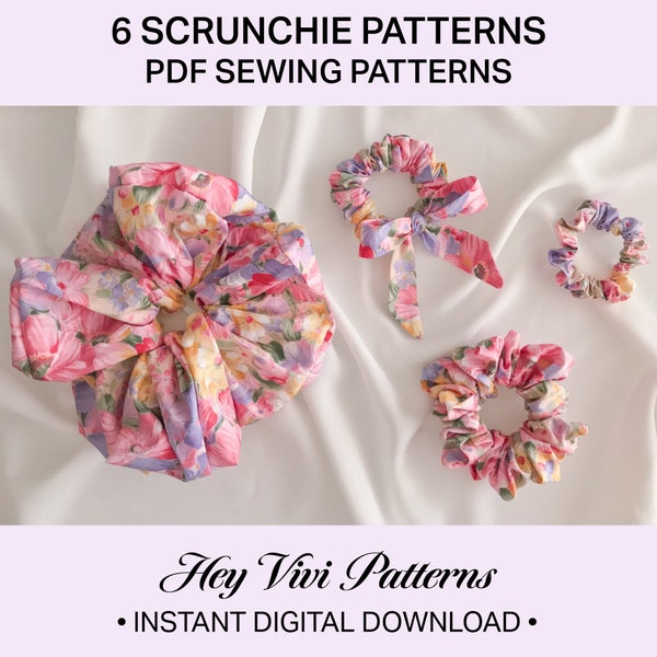 Scrunchie sewing patterns, pdf digital download scrunchie pattern, DIY bow scrunchie pattern