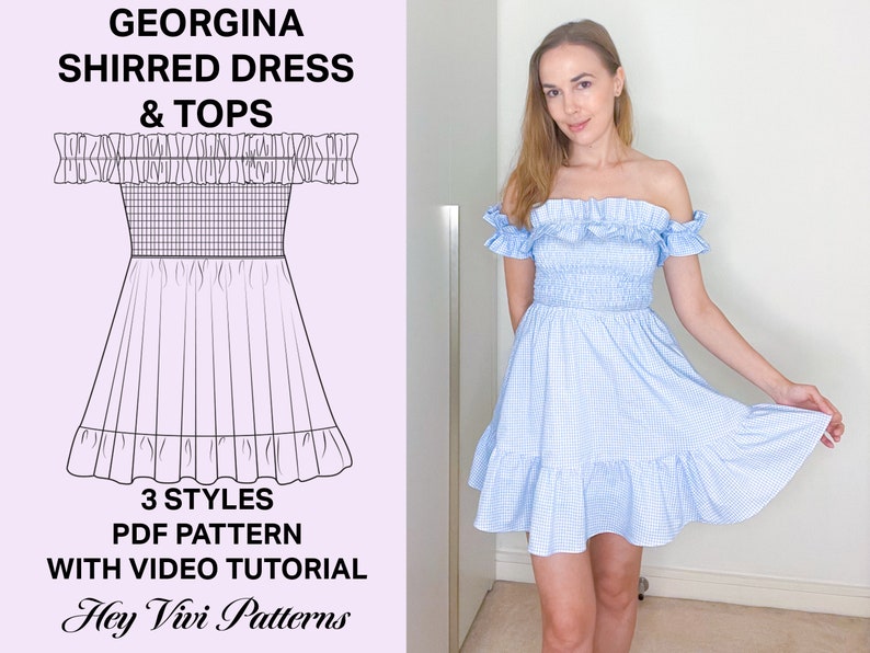 Shirred Dress Digital Sewing Pattern, Shirred Crop Top Pattern, Ruffle ...