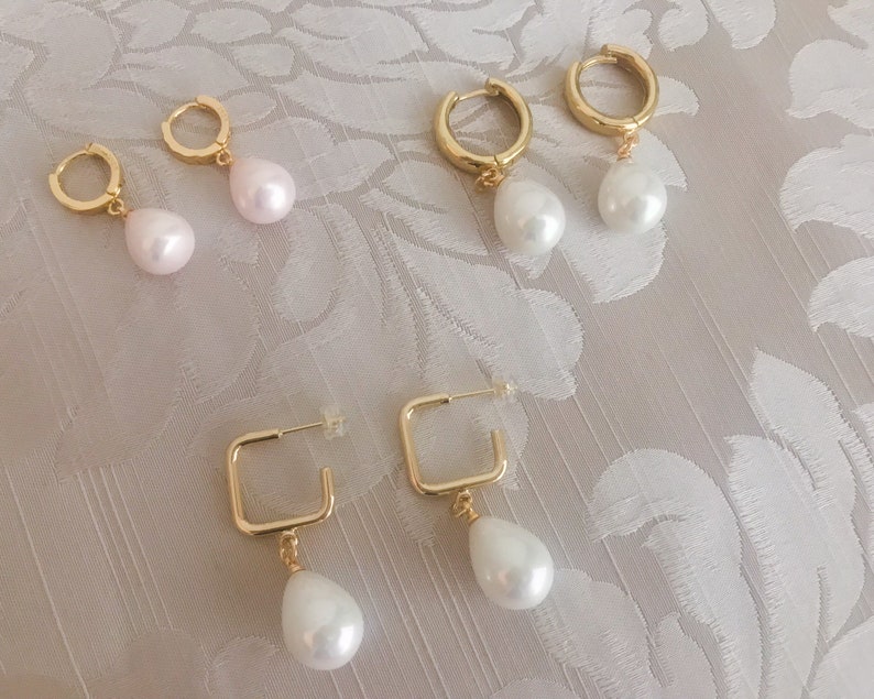 waterproof gold earrings Gold filled earrings with fresh water pearls no-tarnish hoop pearl earrings