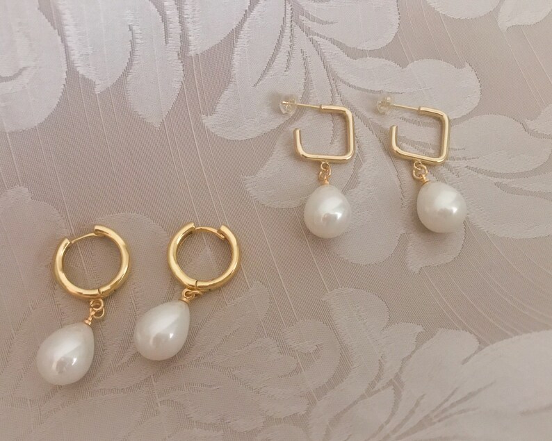 waterproof gold earrings Gold filled earrings with fresh water pearls no-tarnish hoop pearl earrings