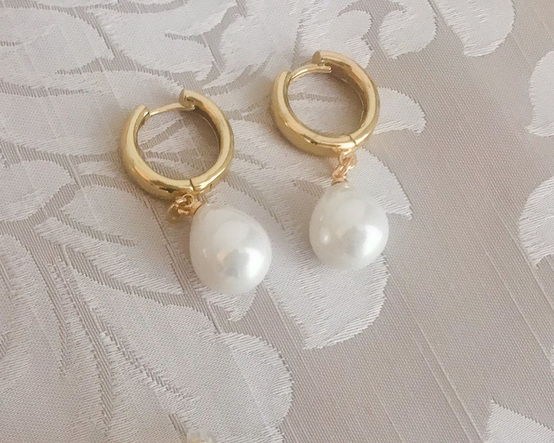 waterproof gold earrings Gold filled earrings with fresh water pearls no-tarnish hoop pearl earrings
