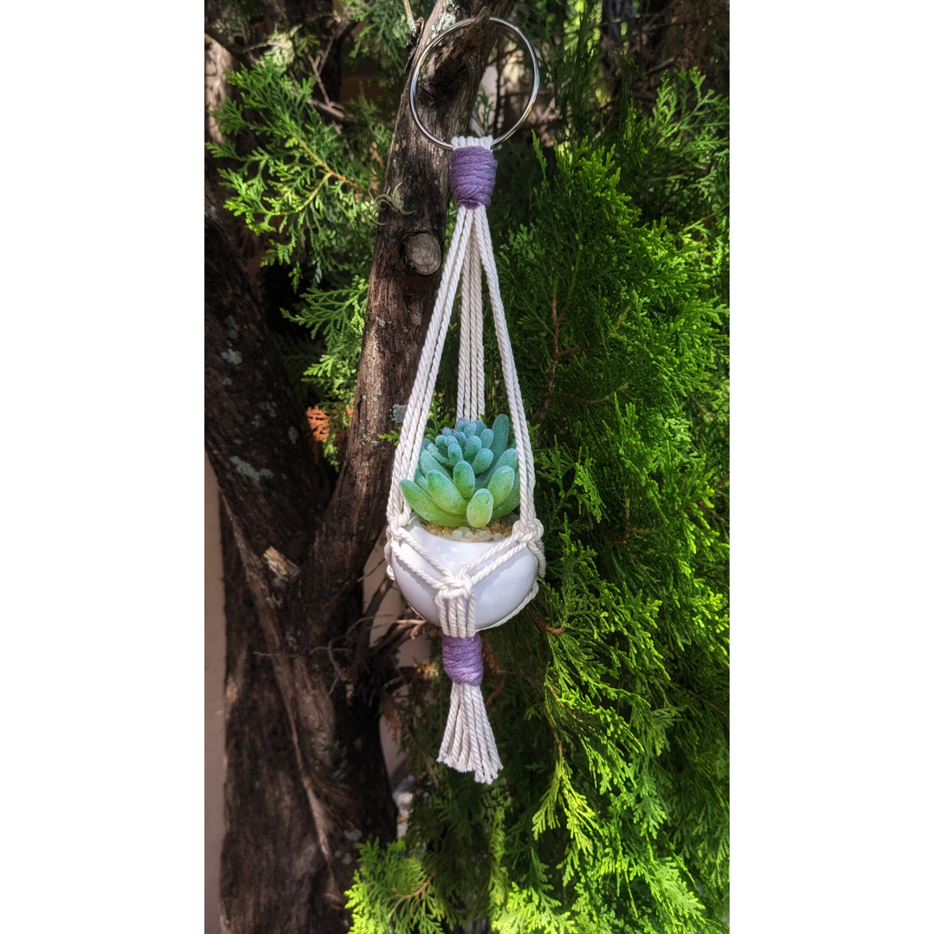Macramé l White Sphere l Mini Plant Hanger l Car Plant Hanger l Artif…