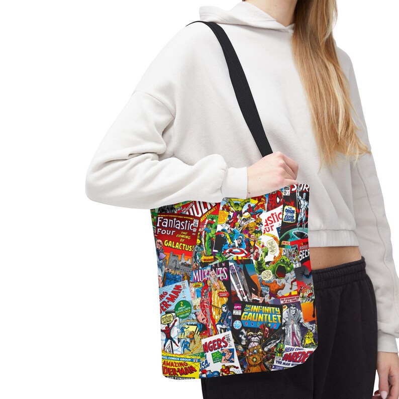 Marvel Comics Collage Tote Bag, Vintage Spider-Man Avengers Comic Book Cover Tote, Retro Superhero Market Bag, Marvel Fan Gift image 7