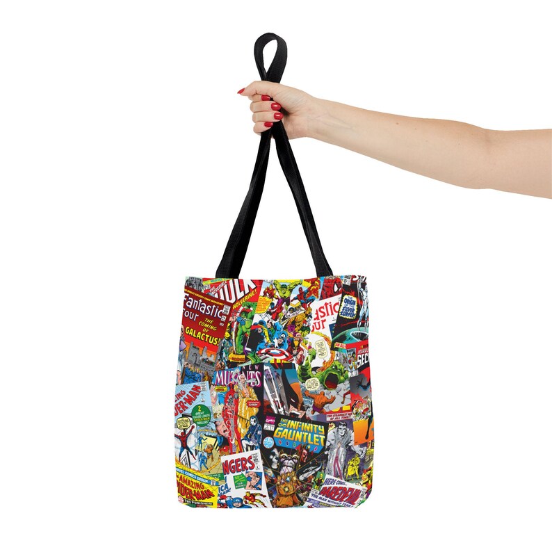 Marvel Comics Collage Tote Bag, Vintage Spider-Man Avengers Comic Book Cover Tote, Retro Superhero Market Bag, Marvel Fan Gift image 4