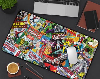コミックブックゲーミングデスクマット - スーパーヒーローキャラクターデスクマット、ゲーマーギフト、オタク風オフィス装飾、滑り止めマット、コミックファンマウスパッド