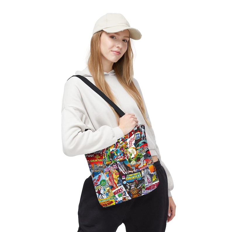 Marvel Comics Collage Tote Bag, Vintage Spider-Man Avengers Comic Book Cover Tote, Retro Superhero Market Bag, Marvel Fan Gift image 5