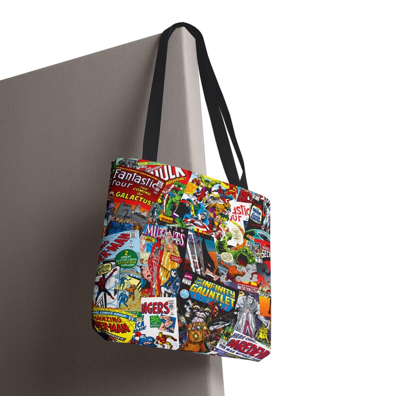 Marvel Comics Collage Tote Bag, Vintage Spider-Man Avengers Comic Book Cover Tote, Retro Superhero Market Bag, Marvel Fan Gift image 8
