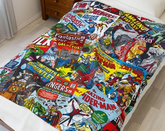 Superhero Comics Blanket, Plush Throw Blanket - Geeky Home Accessories - Superhero Birthday Party Gift, Comics Blanket, Boys Blanket