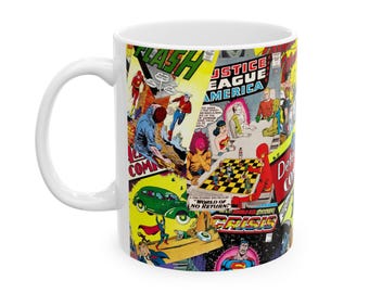 DC Comics Superhero Coffee Mug, Batman Superman Justice League Vintage Comic Cover Mug, Retro DC Fan Gift Cup, Novelty Mug, Gift for Him