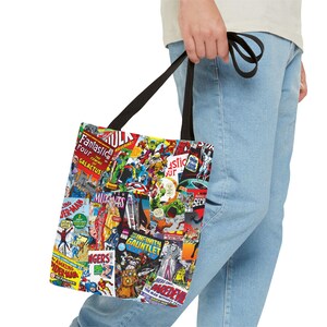 Marvel Comics Collage Tote Bag, Vintage Spider-Man Avengers Comic Book Cover Tote, Retro Superhero Market Bag, Marvel Fan Gift image 3