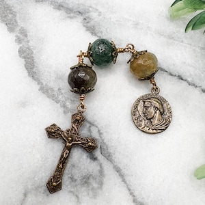 St. Stephen Three Hail Mary Chaplet | Agate | Solid Bronze | Catholic Gift | Catholic Chaplet | Prayer Beads | Patron Saint of Deacons