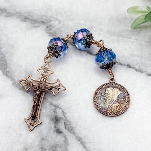 St. Benedict Three Hail Mary Chaplet | Crystal | Solid Bronze | Catholic Gift | Catholic Chaplet | Prayer Beads | Patron Saint of Students