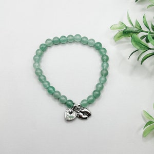Baby Feet & Birthstone Stretch Bracelet | Aventurine | Hematite | Glass | Silver | Catholic Gift | Infant Loss/Miscarriage Memorial Bracelet