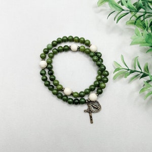 Wrap Rosary Bracelet | Canadian Jade | Riverstone | Solid Bronze | Hematite | Catholic Jewelry Gift | Religious Gift | Catholic Rosary Beads