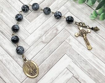 St. Jude Novena Chaplet | Snowflake Jasper | Bronze | Catholic | Religious Gift | Prayer Beads