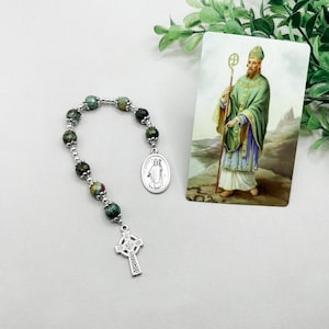 St. Patrick Novena Chaplet & Prayer Card | Ruby Kyanite | Hematite | Silver | Catholic Gift