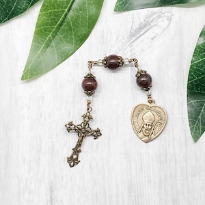 CLEARANCE St. Valentine Three Hail Mary Devotional Chaplet | Brecciated Jasper | Solid Bronze | Catholic Gift | Confirmation Gift