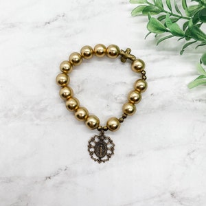 Seven Sorrows Miraculous Medal Single-Decade Rosary Bracelet | Hematite | Solid Bronze | Catholic Gift | Confirmation Gift | Wedding Gift