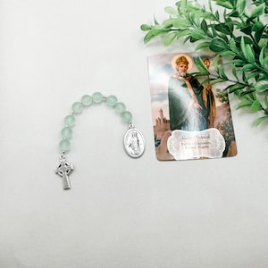 CLEARANCE St. Patrick Novena Chaplet & Prayer Card | Opaque Glass | Hematite | Silver | Catholic Gift