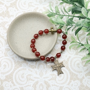 Holy Ghost Single-Decade Rosary Bracelet | Ruby Jade | Hematite | Solid Bronze | Catholic Jewelry Gift | Religious Gift
