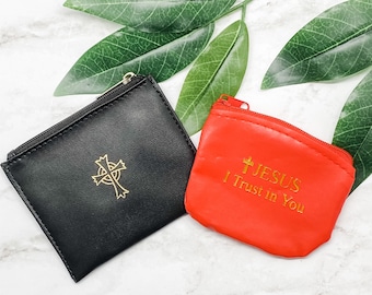 Catholic Rosary Pouch/Bag | Black Leather Rosary Zippered Pouch | Red Divine Mercy Rosary Pouch/Bag | Keepsake Pouch | Protective Rosary Bag